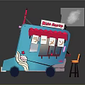 Cute Doll Topped Blue Boba Nini Food Truck With Pink Awning And Windows