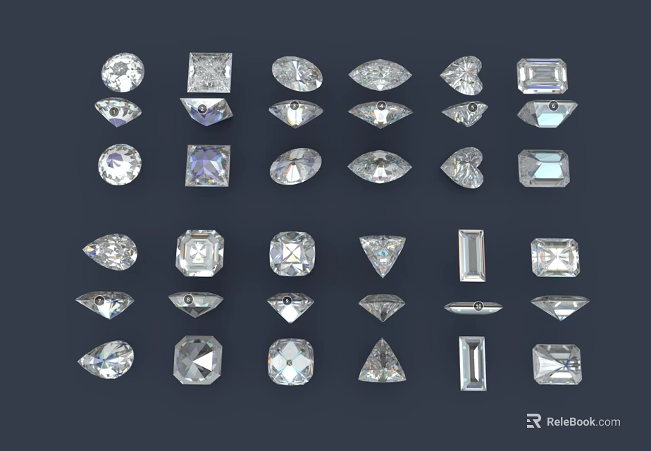 Diamond Jewelry Collection With Various Cut Shapes Including Round Square Heart Pear And Emerald 3d model 