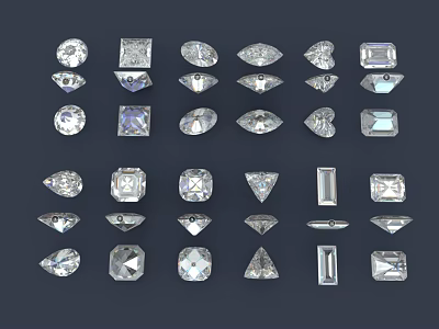 Diamond Jewelry Collection With Various Cut Shapes Including Round Square Heart Pear And Emerald 3d model