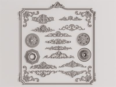 European-style Carved Plaster Line Corner Flower 3d model