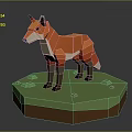 Low Poly Style Fox Game And Movie Character Standing On Green Platform With Grass Details