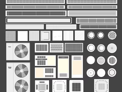 Various Designs of Air Conditioner Vents with Strip Round Grille and Fan Style Covers 3d model