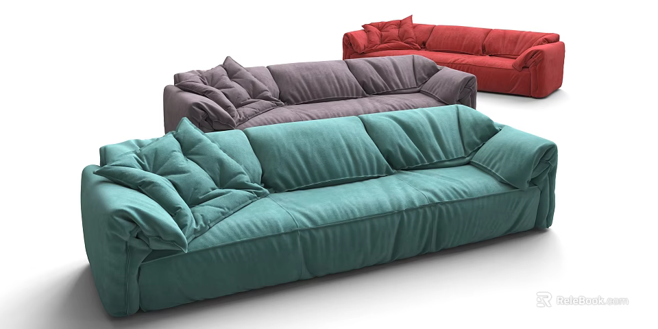 Comfortable Modern Sectional Sofa Collection With Colorful Upholstery And Soft Cushions 3d model 