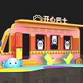 Vibrant Pink Happy Bus With Cute Characters And Playful Traffic Elements