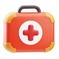 Red First Aid Kit Medical Device With White Cross Yellow Corners And Black Handle