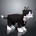 Pixel Art Black And White Cat With Blue Eyes And Pink Nose