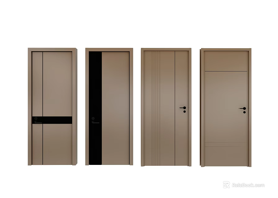 Modern Swing Doors With Various Designs Neutral Color Textured Panels And Decorative Strips 3d model 