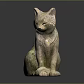 Sitting Stone Cat Sculpture With Detailed Texture And Natural Finish