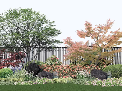 Vibrant Garden Shrubs With Colorful Trees Rocks And Green Grass Landscape 3d model