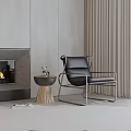 Modern Leather Leisure Chair With Metal Frame Near Fireplace And Curtains In Living Room