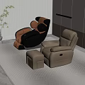 Brown Black Leather Massage Chair With Ottoman In Modern Interior On Textured Rug