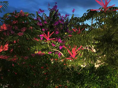 Arbor With Lush Green Foliage And Vibrant Purple Pink Blooms Under Evening Sky 3d model