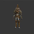 Futuristic Armored Character and Mythical Creature With Gold Blue Armor Spiked Helmet