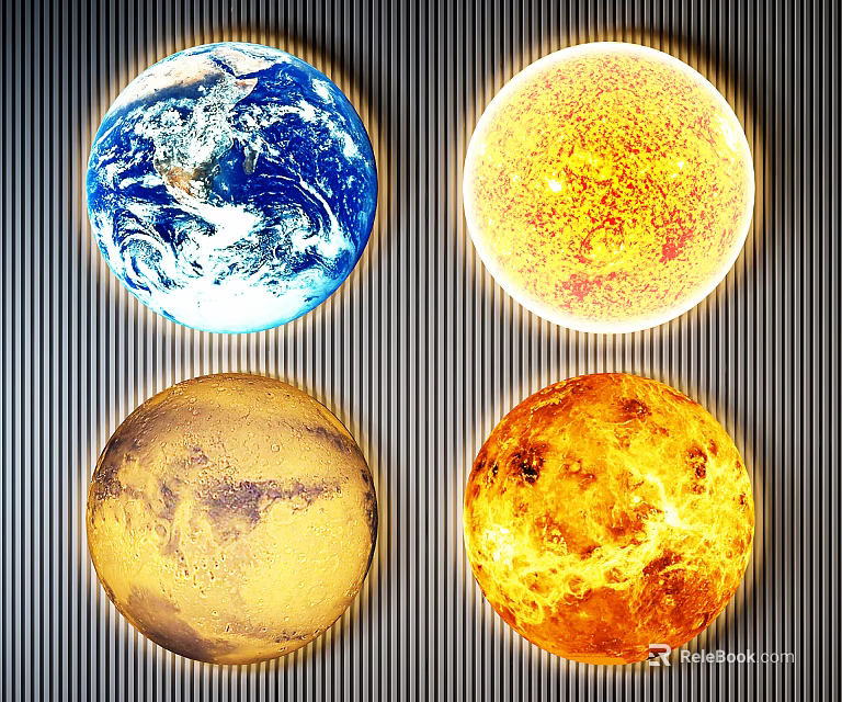 Celestial Planet Orb Wall Decor Featuring Earth Sun Moon And Firey Sphere 3d model