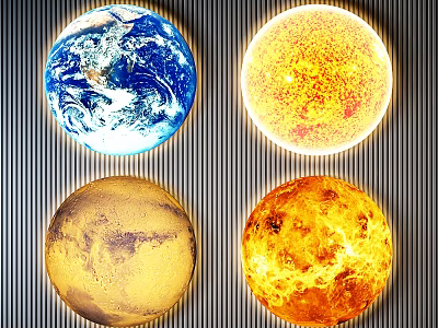 Celestial Planet Orb Wall Decor Featuring Earth Sun Moon And Firey Sphere 3d model