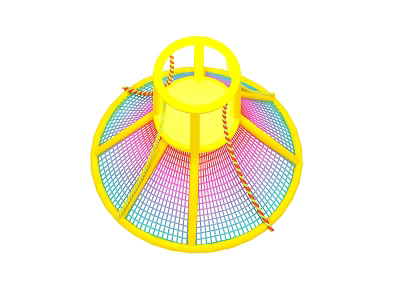 Outdoor Circular Kids Playground Equipment With Yellow Frame And Colorful Net 3d model