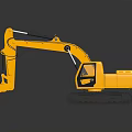 Yellow Toy Excavator With Tracks And Front Bucket On Black Background