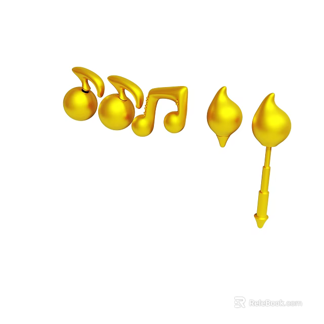 Golden Musical Notes And Shiny Decorative Elements 3D Design Artwork 3d model 