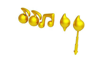 Golden Musical Notes And Shiny Decorative Elements 3D Design Artwork 3d model