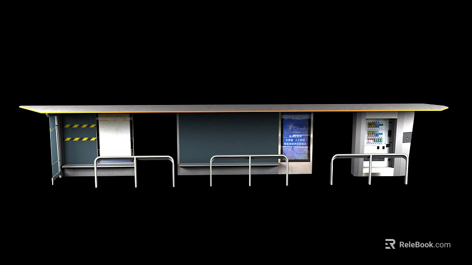 Urban Station Platform With Waiting Railings And Information Display Board 3d model 