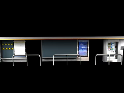 Urban Station Platform With Waiting Railings And Information Display Board 3d model