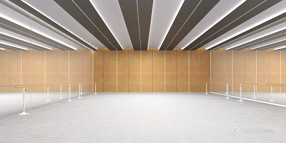 Fitness Facility Interior With Wooden Walls And Ceiling Lights 3d model 