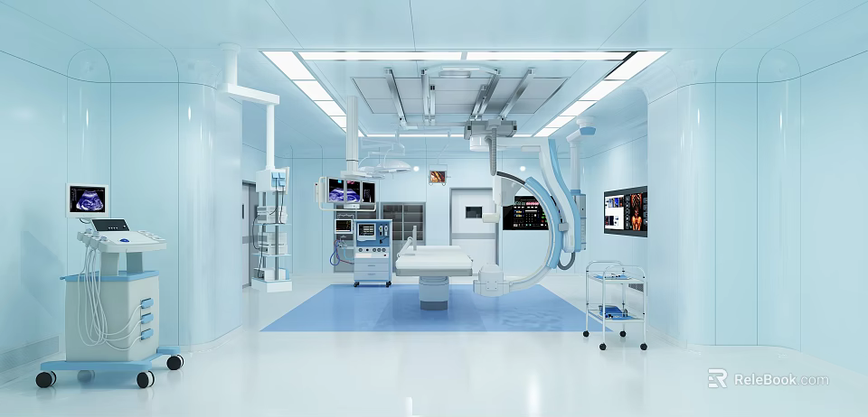 Modern Operating Room Interior With Surgery Table Medical Monitors And Equipment 3d model 