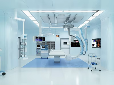 Modern Operating Room Interior With Surgery Table Medical Monitors And Equipment 3d model
