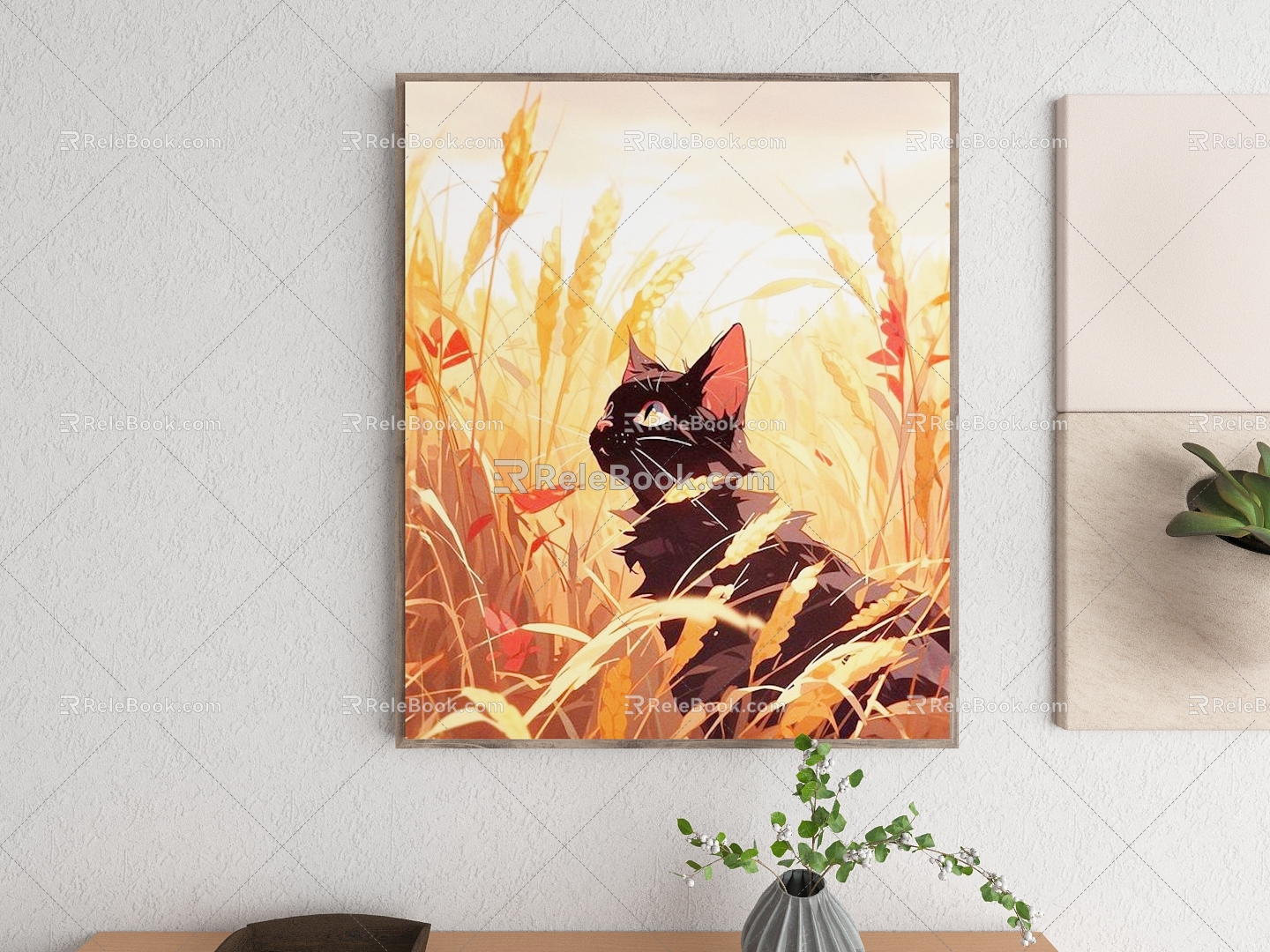 Decorative Painting Art Painting Abstract Painting Watercolor Painting Oil Painting Landscape Painting Animal Painting Cartoon Painting Album Animal Cat Black Cat Painting Green Plant Wall 3d model