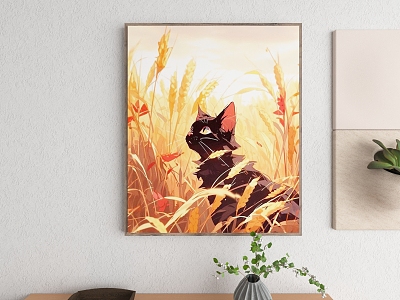 Decorative Painting Art Painting Abstract Painting Watercolor Painting Oil Painting Landscape Painting Animal Painting Cartoon Painting Album Animal Cat Black Cat Painting Green Plant Wall 3d model