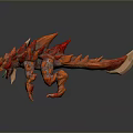Red Spiked Monster Creature Model With Horned Head And Orange Textured Body