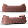 Pink Upholstered Bed Bench Double Section Design With Armrests Black Metal Legs For Bedroom