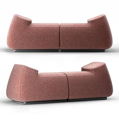 Pink Upholstered Bed Bench Double Section Design With Armrests Black Metal Legs For Bedroom 3d model