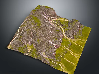 3D Terrain Model Featuring Mountain Valleys Winding Rivers Green Vegetation And Rocky Areas 3d model