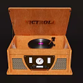 Vintage Retro Record Player Decorative Ornament Set with Wooden Design and Vinyl Disc