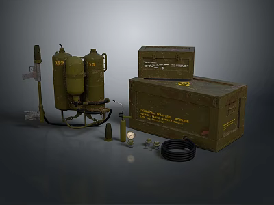 Tactical Weapon Military Equipment Set With Crates Cylinders Tools And Cables 3d model
