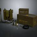 Tactical Weapon Military Equipment Set With Crates Cylinders Tools And Cables