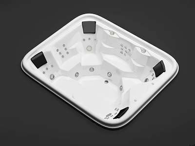 Modern Square Shaped White Bathtub With Massage Jets And Black Control Panels 3d model