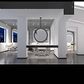 Modern Hair Salon Interior Design With White Chair Round Mirror And Ceiling Lights