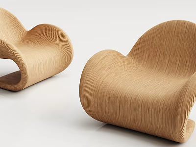Modern Wooden Leisure Chair With Curved Ergonomic Design And Natural Wood Finish 3d model