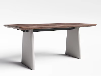 Sleek Modern Dining Table With Walnut Wooden Top And Unique Concrete Leg Design 3d model