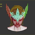 Ornate Golden Tiara With Red And Green Gems Intricate Wing Like Design
