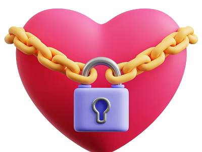 Decorative Ornament Set with Pink Heart Yellow Chain and Purple Padlock 3d model
