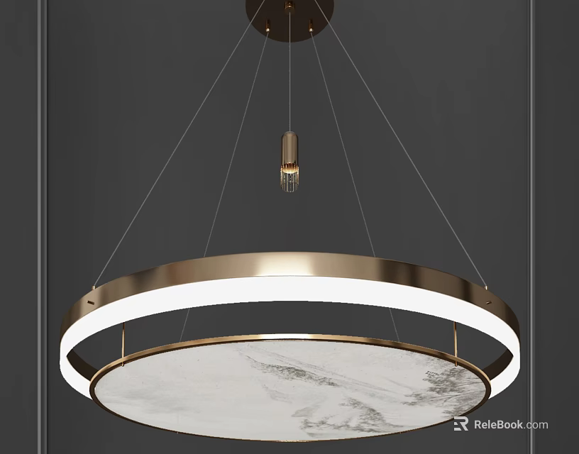 Modern Chandelier with Double Ring Brushed Brass Frame Marble Panel Base and Warm LED Lighting 3d model