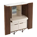 Modern Decorative Cabinet With Wooden Panels White Drawers And Glass Shelves
