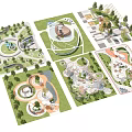 Park Landscape Design Layout Featuring Circular Elements Water Features Greenery And Walkways 3d model
