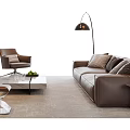 Modern Brown Sofa And Coffee Table Set With Armchair Floor Lamp Pillows And Rug