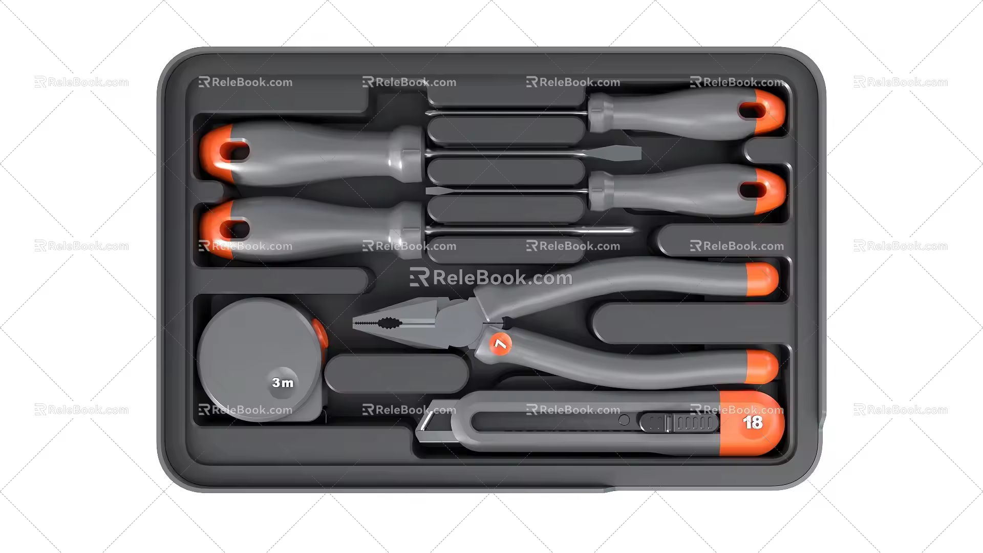 Hardware Tools Screwdriver Vise Pliers Tape Measure Art Knife Storage Box 3d model