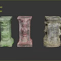 Three Intricate Stone Carved Decorative Pillars With Ornate Patterns Sculpture Artwork