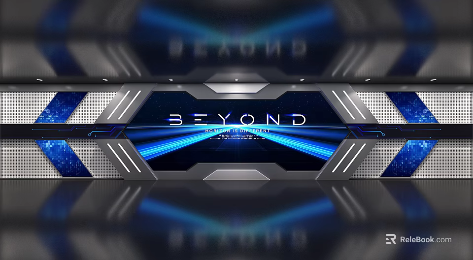 Modern Exhibition Hall With Futuristic Lighting Blue Illumination Metallic Elements And Beyond Theme 3d model 